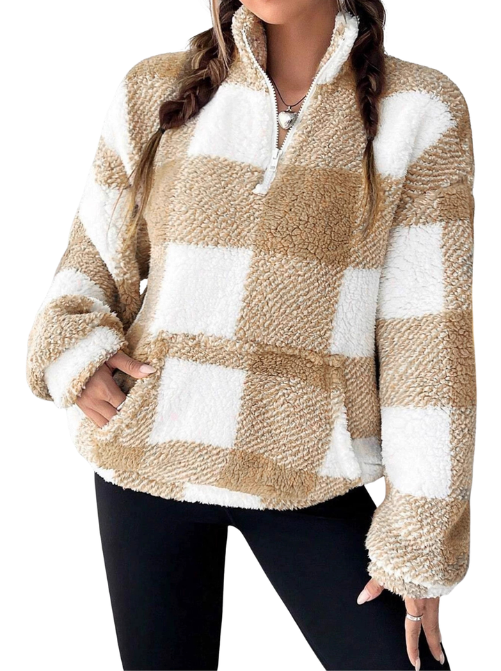 Hilary – Casual Plaid Half Zip Pullover