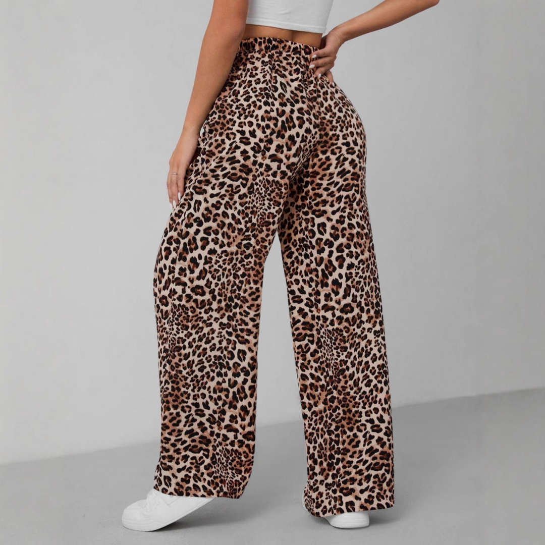 Kathleen – Vintage Leopard Tie Front Wide Leg Trousers