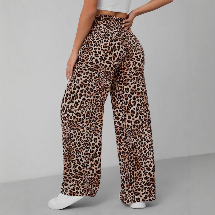 Kathleen – Vintage Leopard Tie Front Wide Leg Trousers