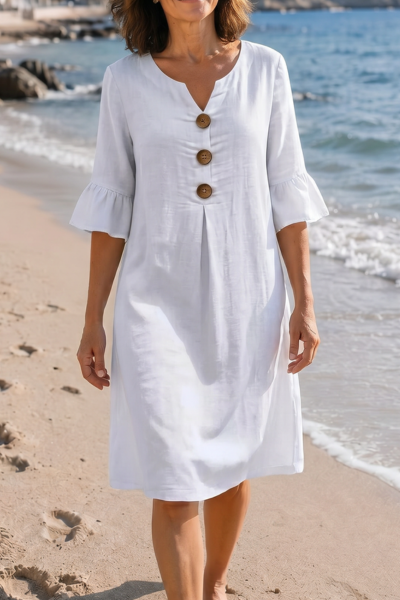 Wanesa – Relaxed Button-Front Midi Dress