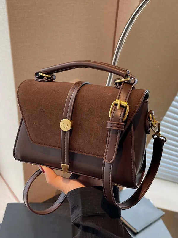 Mavis – Vintage-Style Small Square Shoulder Crossbody Bag with Contrast Stitching
