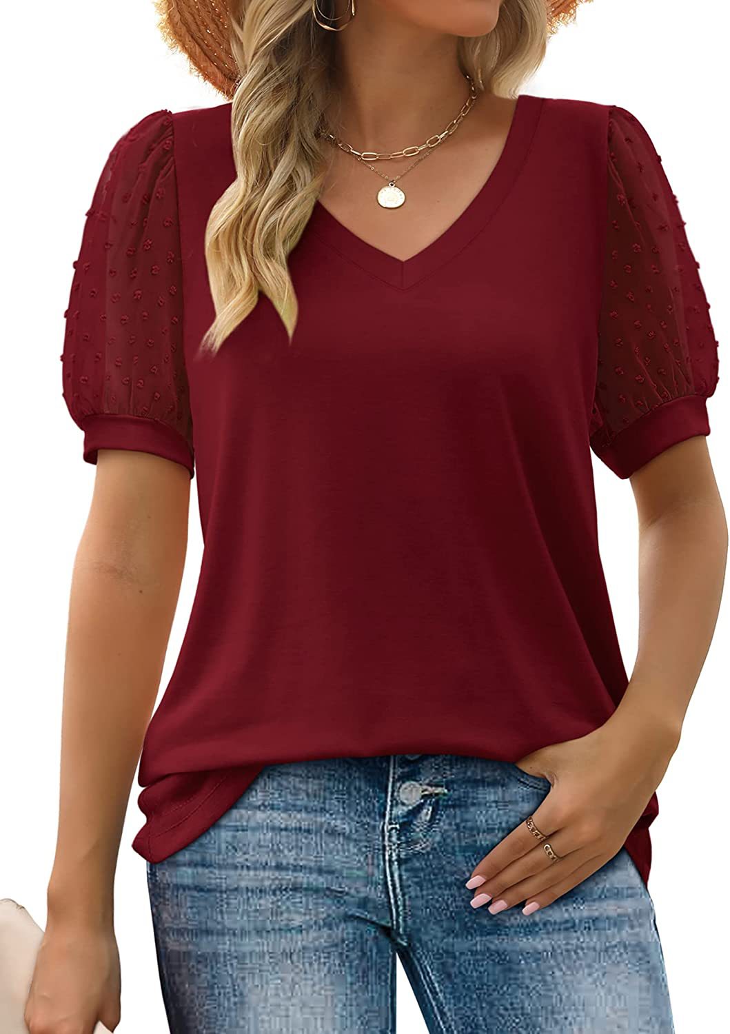 Sonia – Sheer Sleeve V Neck Top