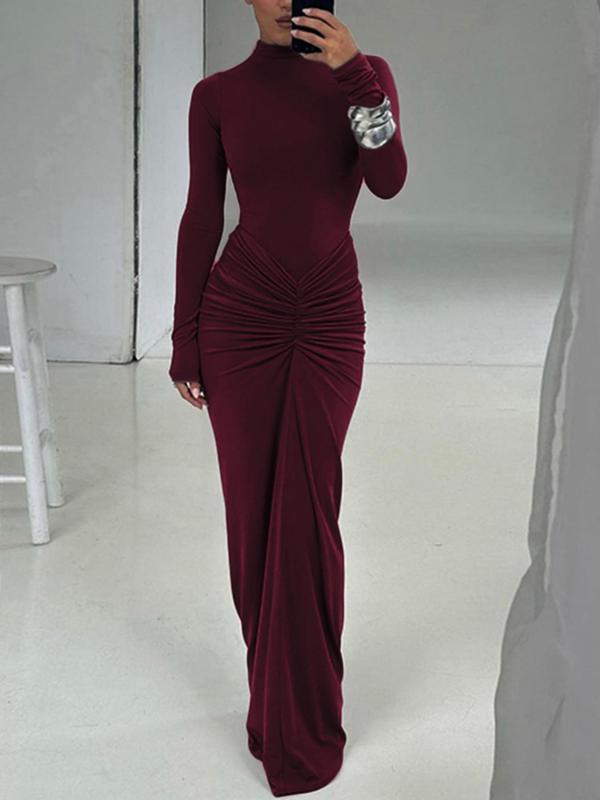 Betty – Classy Ruched Long Sleeve Mock Bodycon Maxi Dress