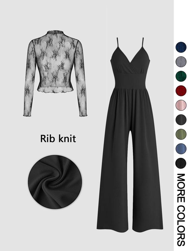 Isobel – Solid Lace Tee and Pocket Jumpsuit Set