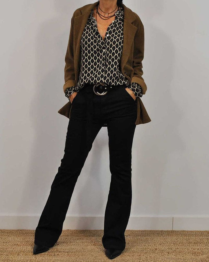 Deirdre – Geometric V-Neck Blouse