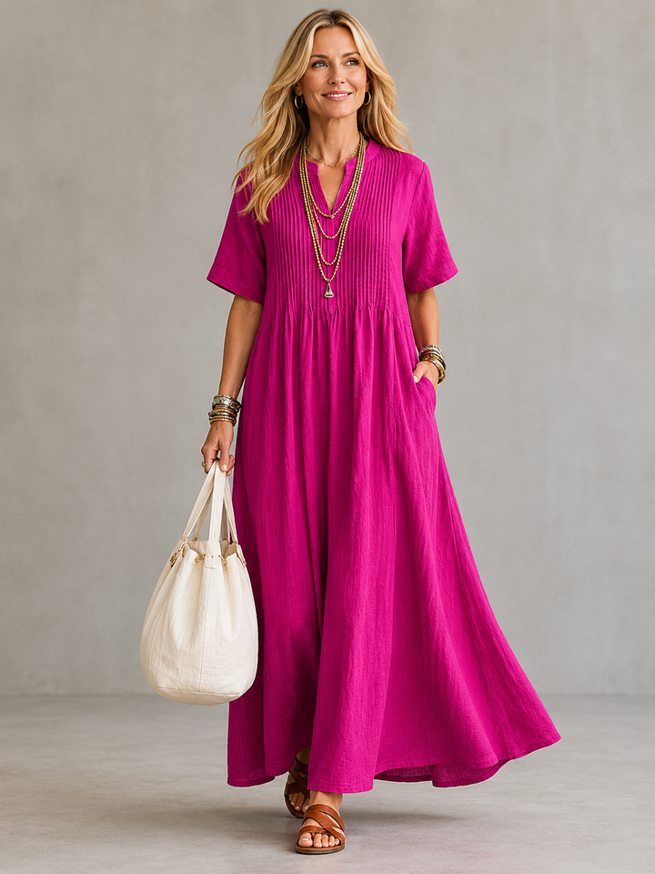 Maxine – Pleated Maxi Dress with Pintuck Detail
