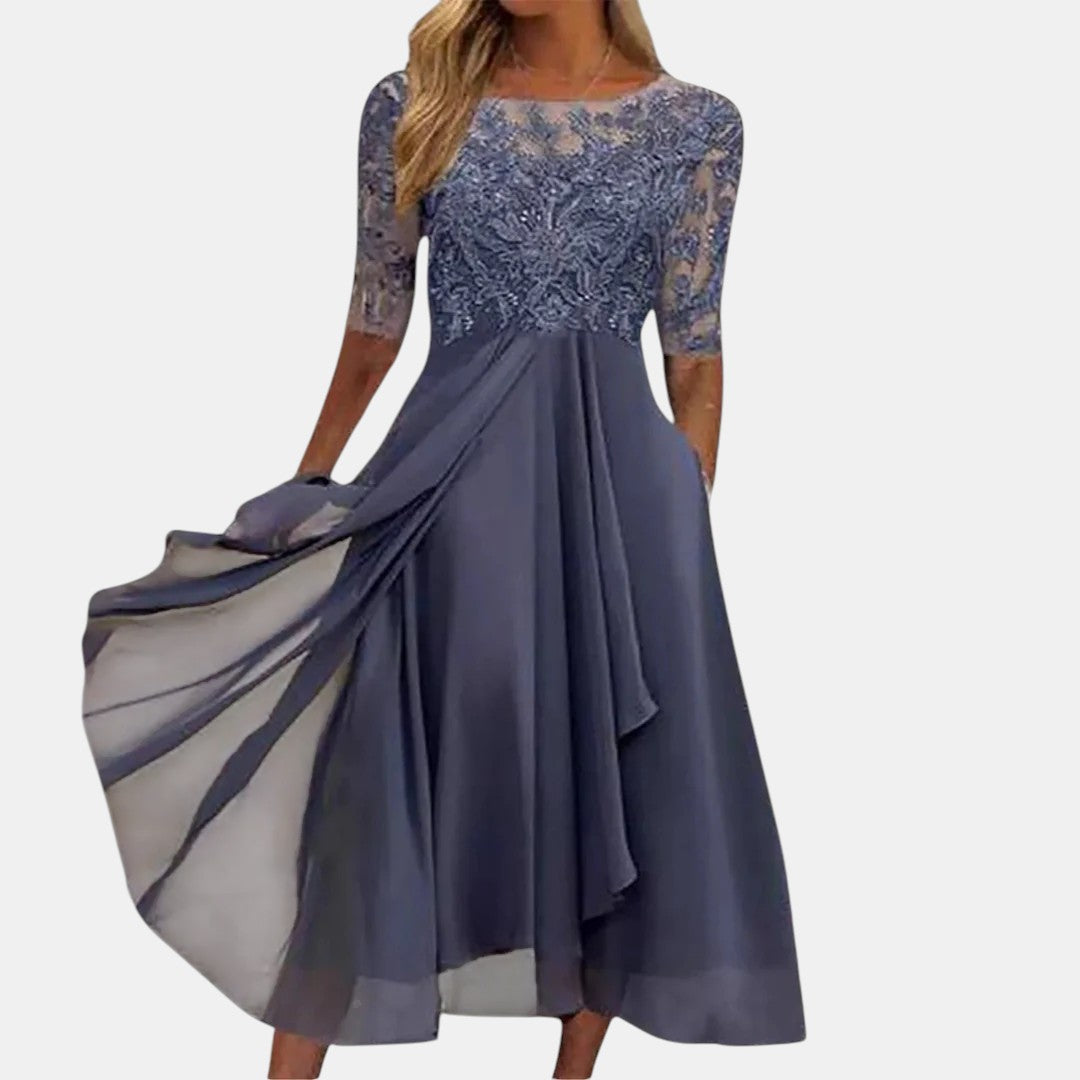 Vivienne – Lace Bodice Chiffon Midi Dress