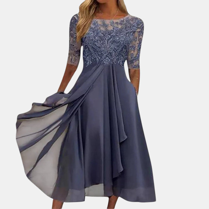 Vivienne – Lace Bodice Chiffon Midi Dress