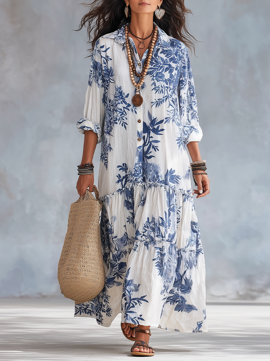 Faye – Floral Button-Down Tiered Maxi Dress