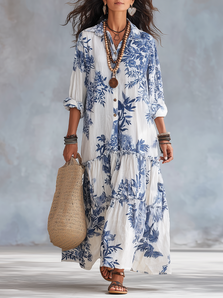 Faye – Floral Button-Down Tiered Maxi Dress
