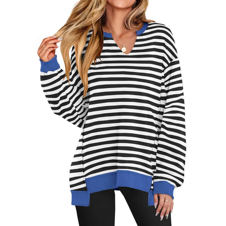 Geneva – Casual V-Neck Oversized Lightweight Long Sleeve Sweatshirt