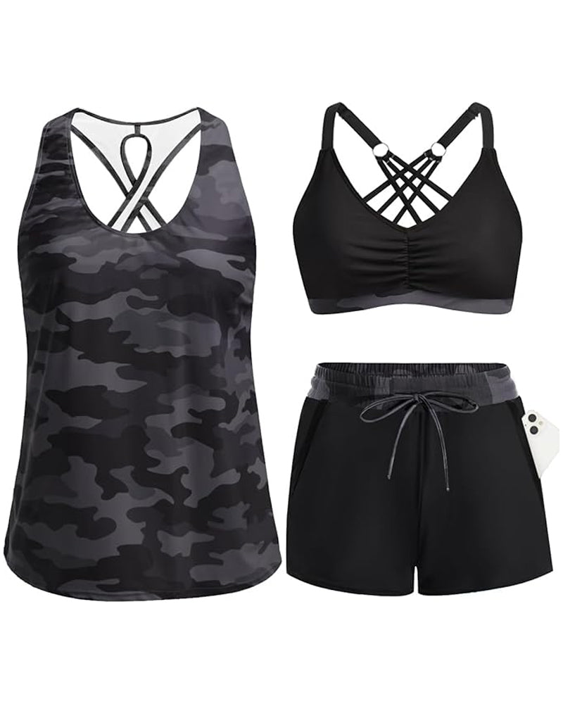 Josephine – Three-Piece Tankini and Shorts Set