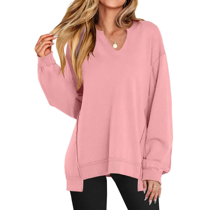 Geneva – Casual V-Neck Oversized Lightweight Long Sleeve Sweatshirt