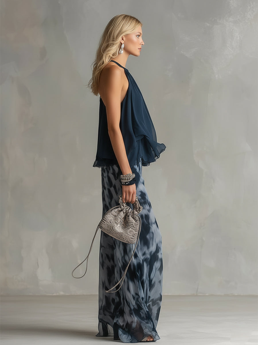 Lorinda – High-Neck Top And Wide-Leg Printed Pants