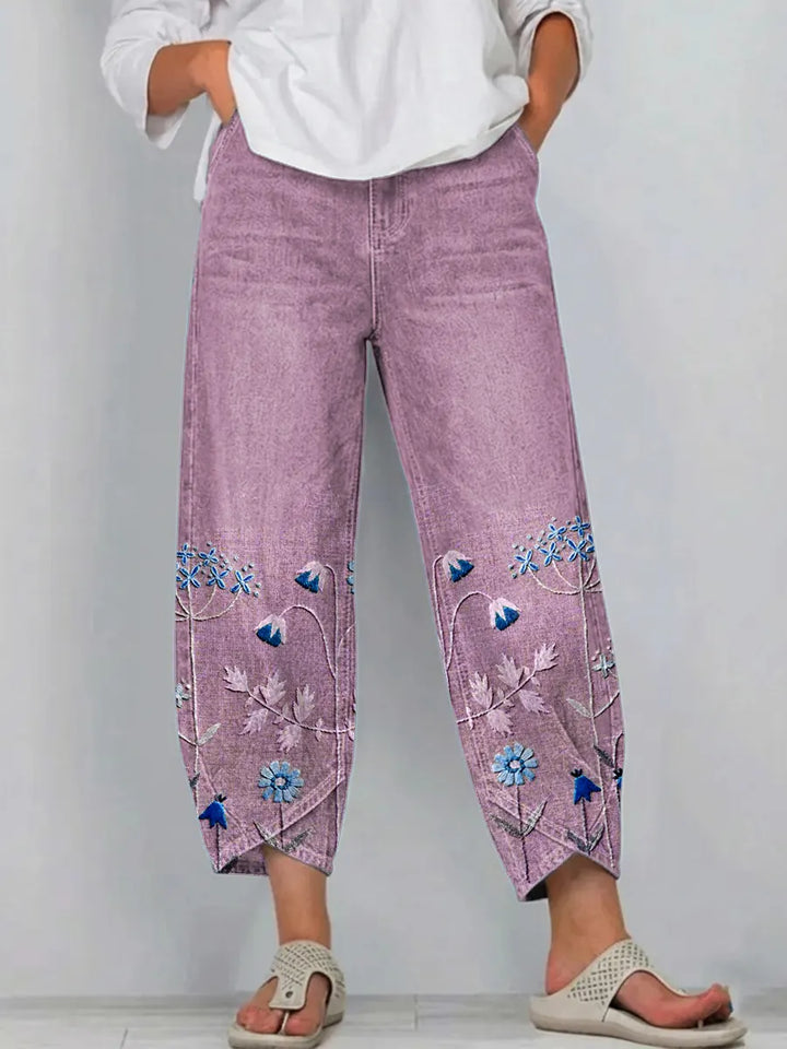 Hazel – Embroidered Floral Casual Pants