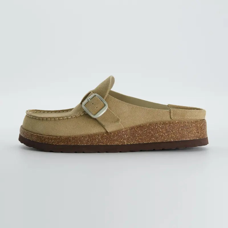 Elizabeth – Suede Cork Footbed Casual Slip-On Clogs