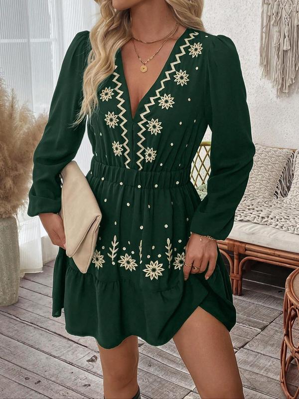 Lottie – Elegant Embroidered Long Sleeve Casual Dress
