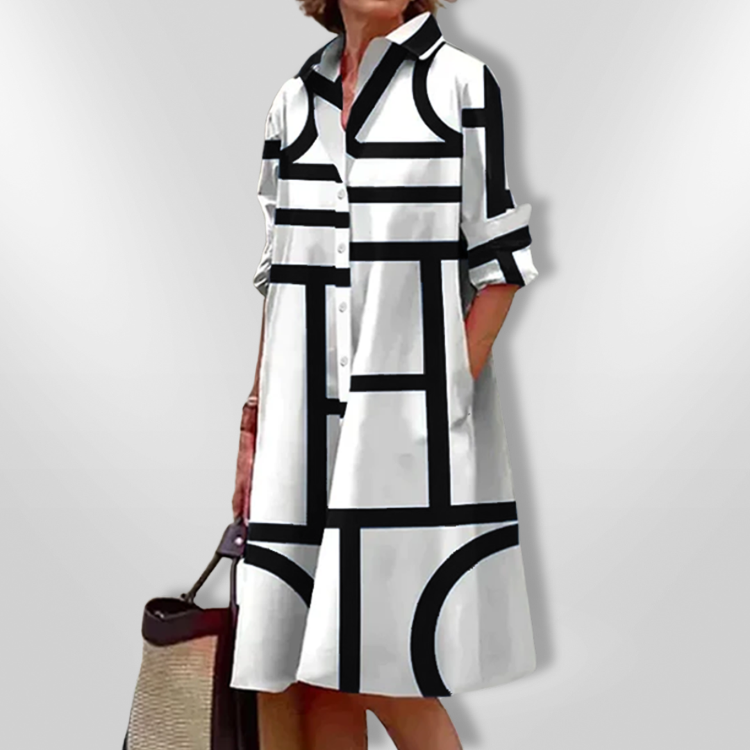 Angela – Elegant Geometric Midi Dress