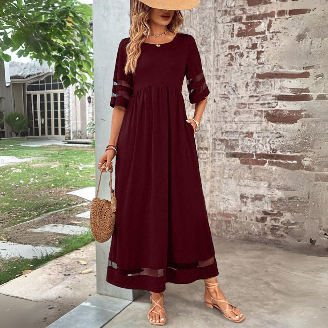 Aubrey – Empire Waist Maxi Dress with Mesh Details