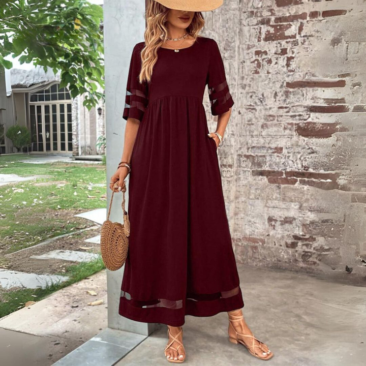 Aubrey – Empire Waist Maxi Dress with Mesh Details
