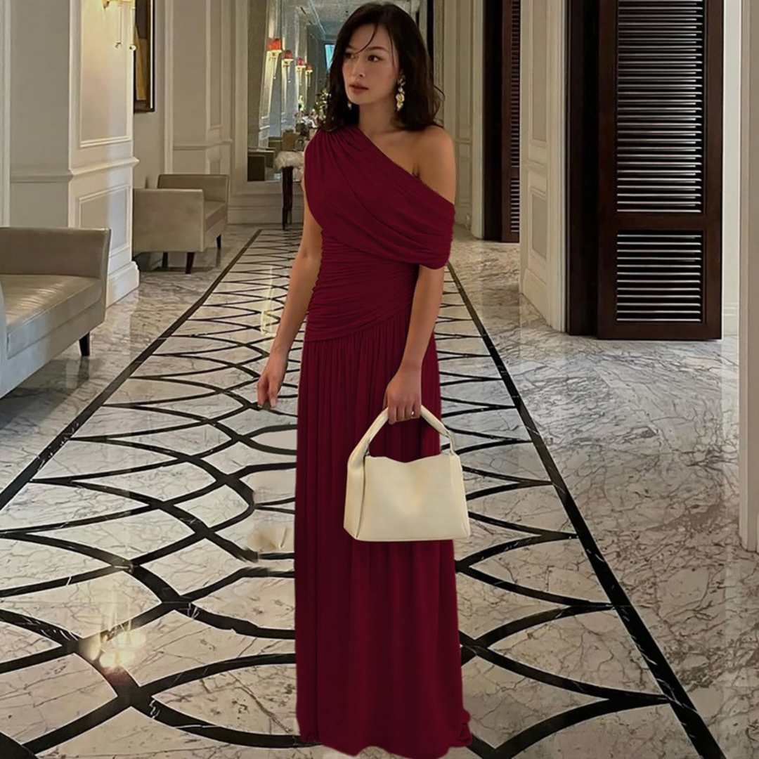 Sally – Elegant One Shoulder Evening Maxi Dress