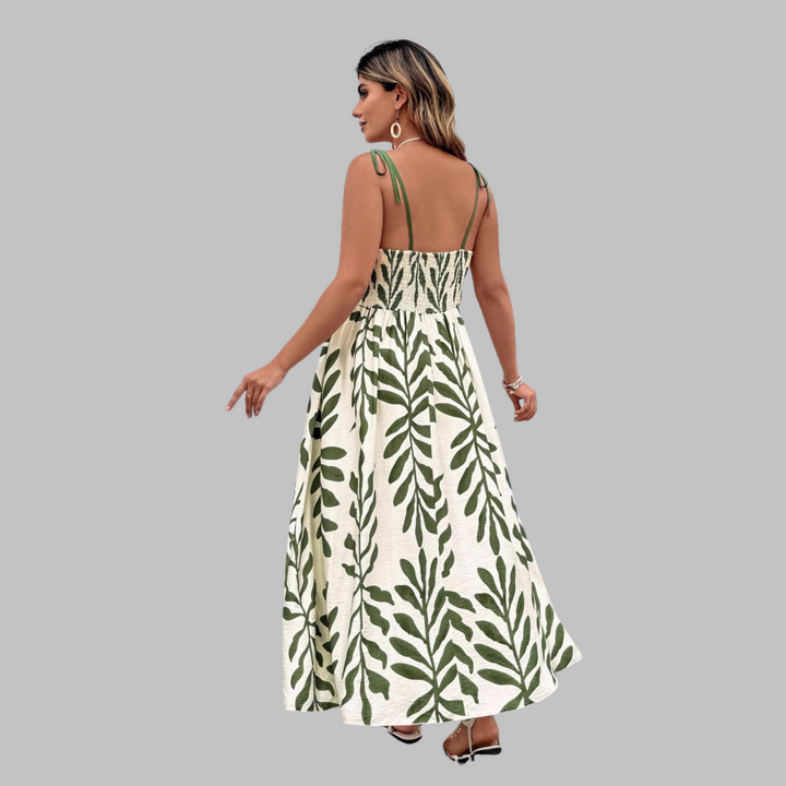 Josie – Casual Sleeveless Summer Leaf Print Maxi Dress