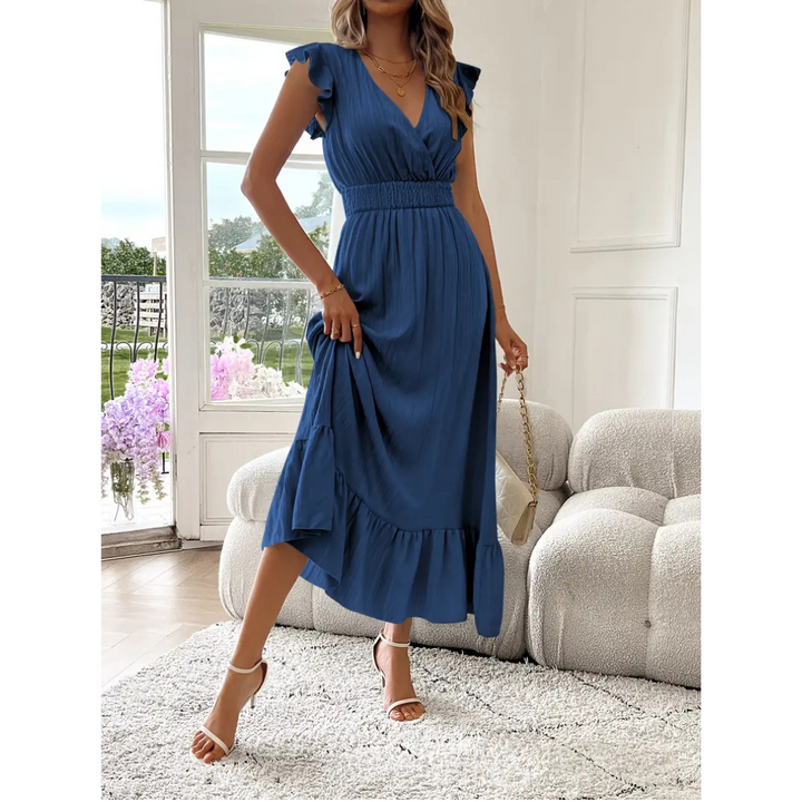Sheena – Elegant Shirred V-Neck Summer Maxi Dress