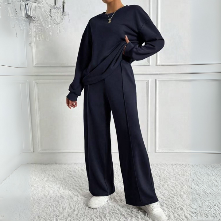 Deirdre – Casual Long Sleeve Sweatshirt and High Waist Pants Set