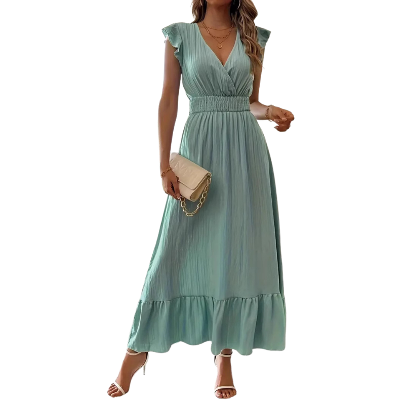Teresa – Elegant Shirred V-Neck Maxi Dress