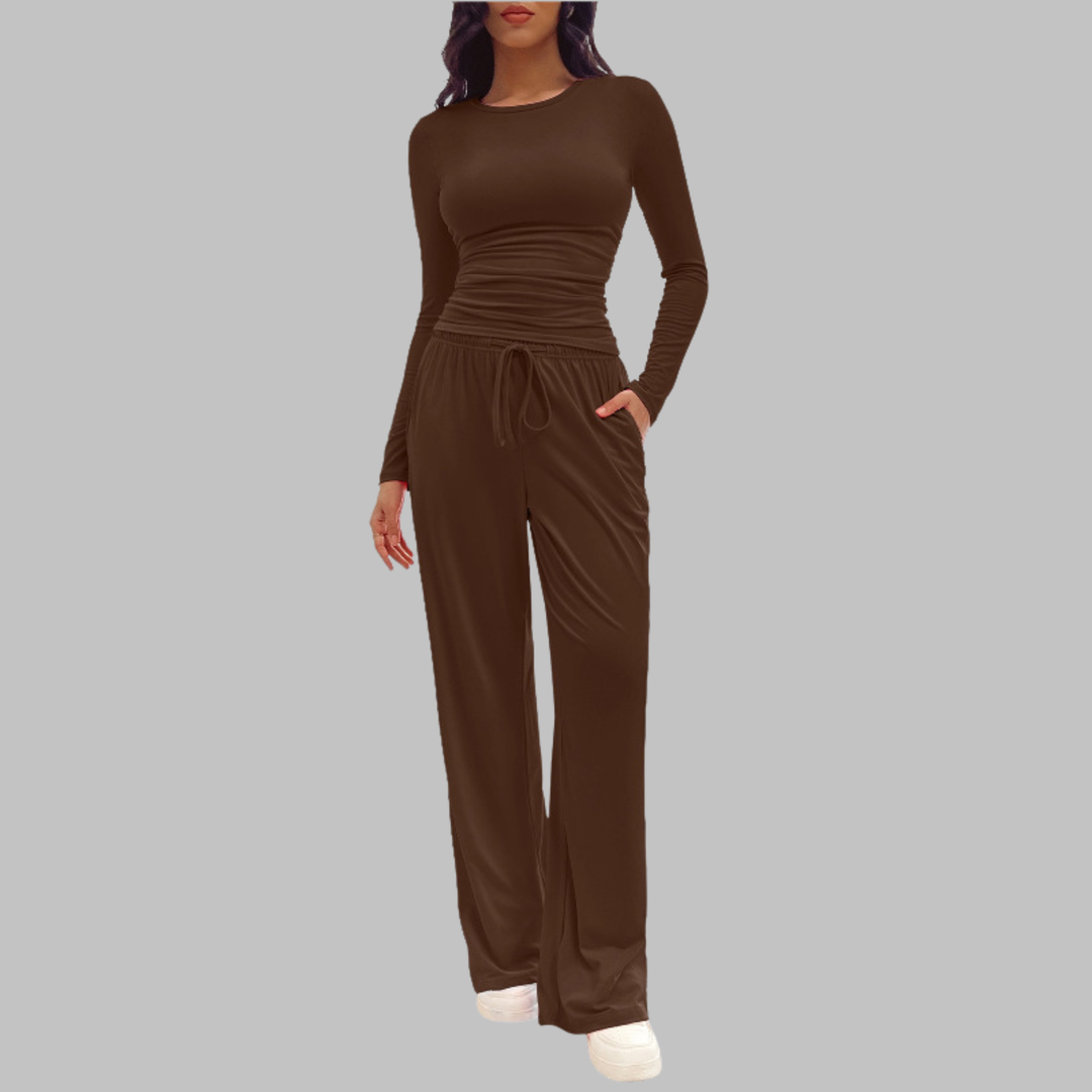 Sonia – Casual Long Sleeve Top and Wide Leg Pants Set
