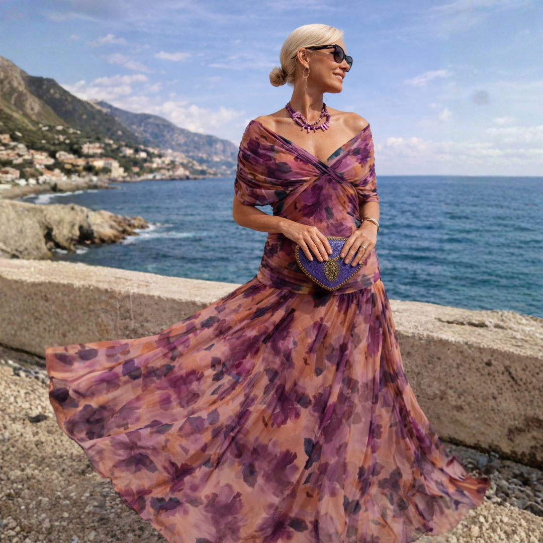Sheena – Ruched Chiffon Maxi Evening Dress