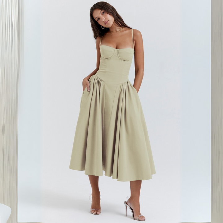 Stephanie – Chic Spaghetti Strap Bodycon Midi Dress