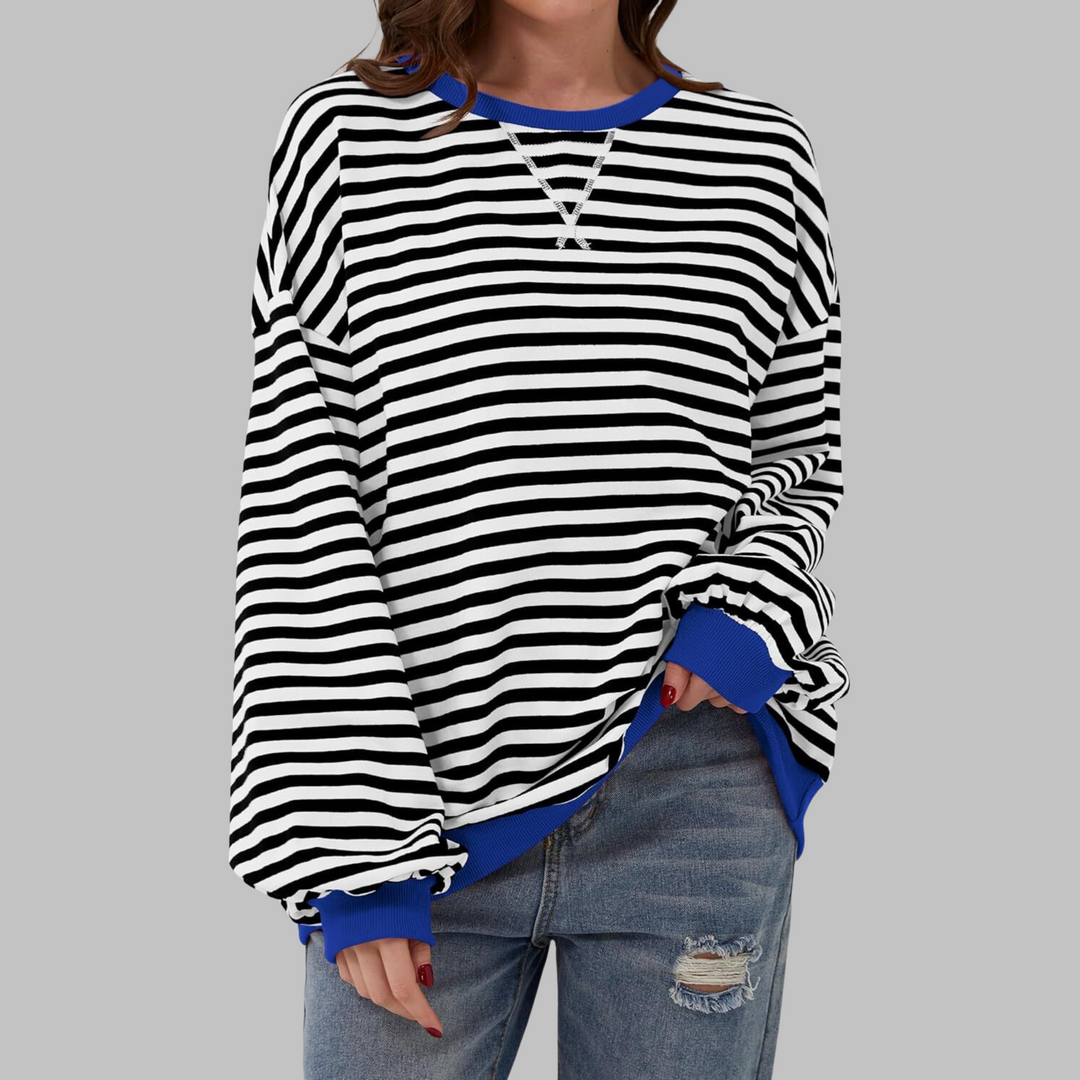 Angela – Casual Long Sleeve Round Neck Striped Shirt