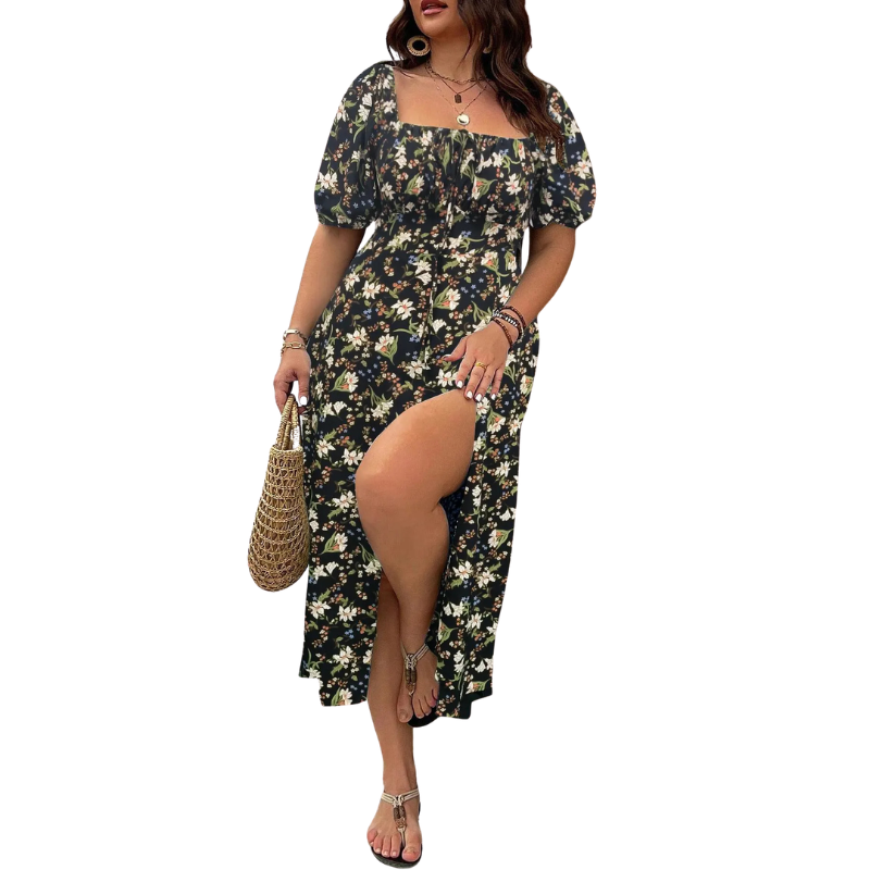 Sonia – Elegant Plus Size Tie Front Floral Dress