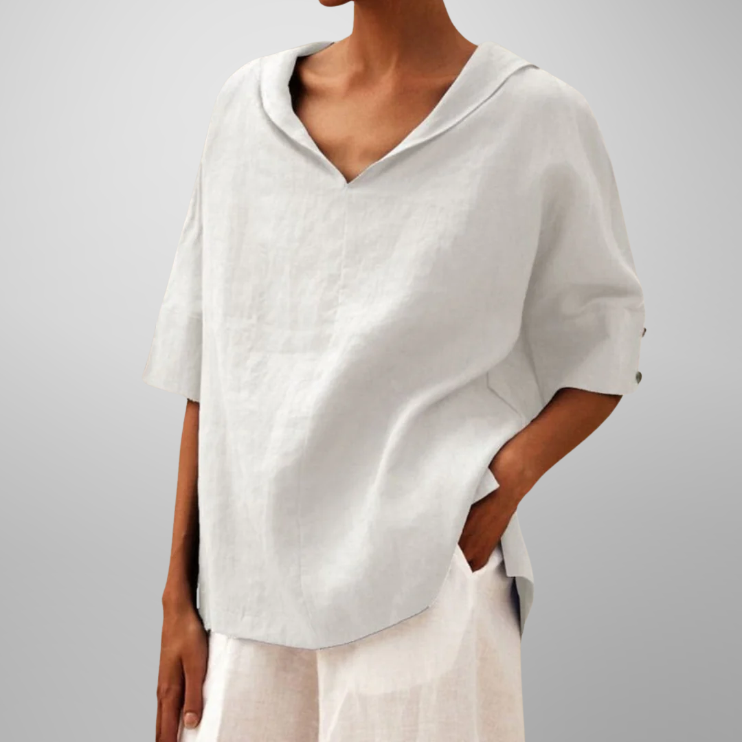 Jean – Casual Button V-Neck Long Sleeve Oversized Blouse