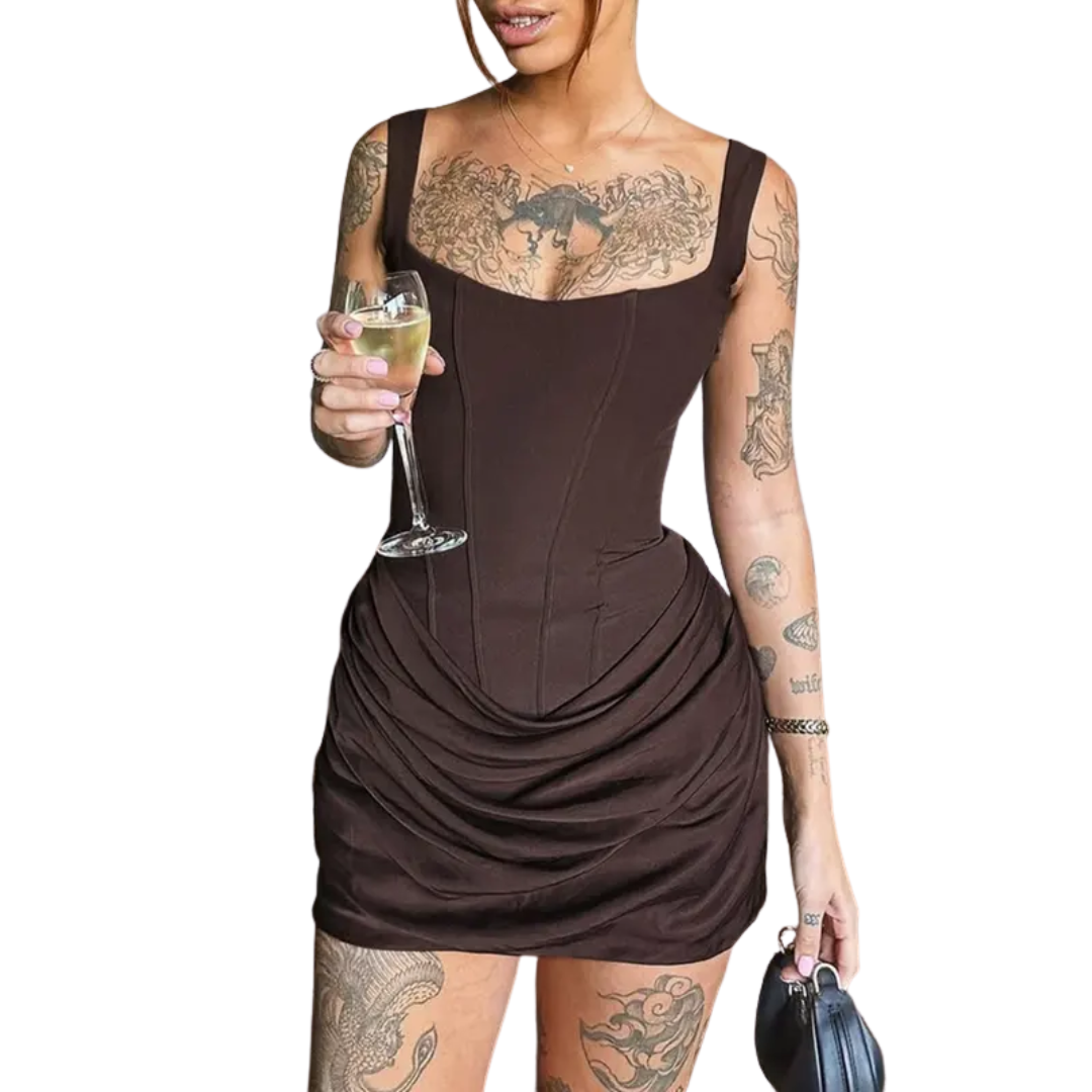 Isobel – Ruched Drawstring Corset Mini Dress