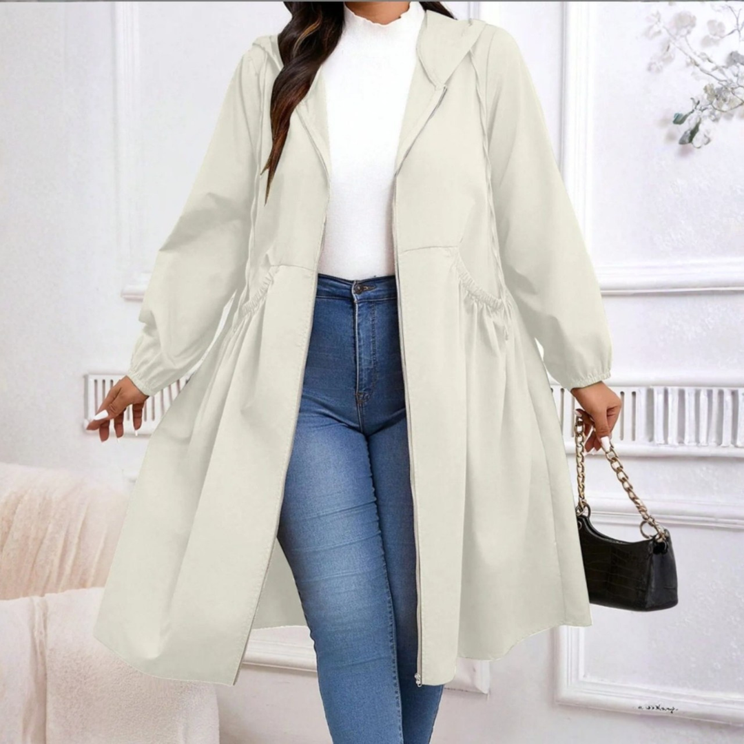 Sally – Casual Plus Size Drawstring Zip-Up Hooded Long Sleeve Coat