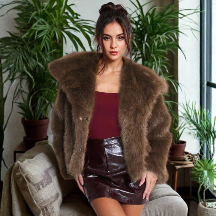 Deirdre – Classy Long Sleeve Collared Fuzzy Coat