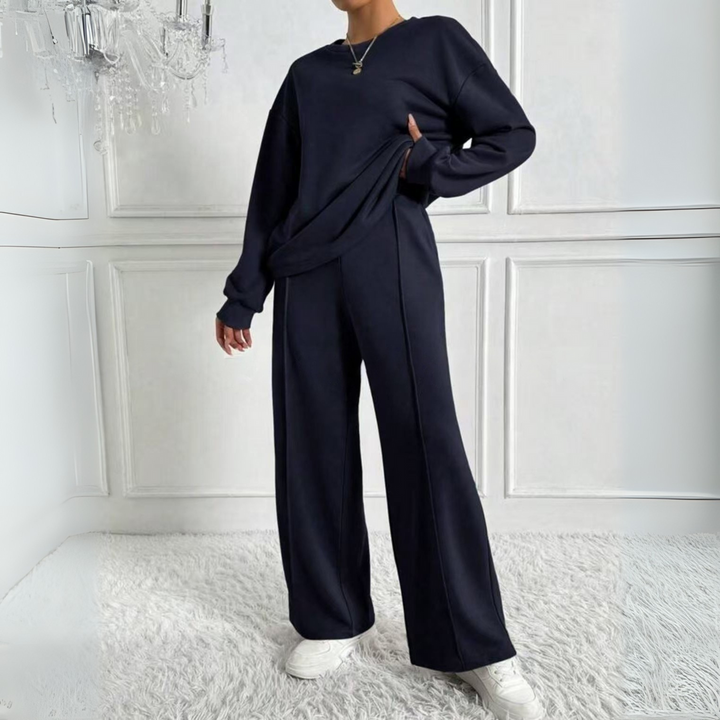 Ethel – Casual Long Sleeve Sweatshirt and High Waist Pants Set