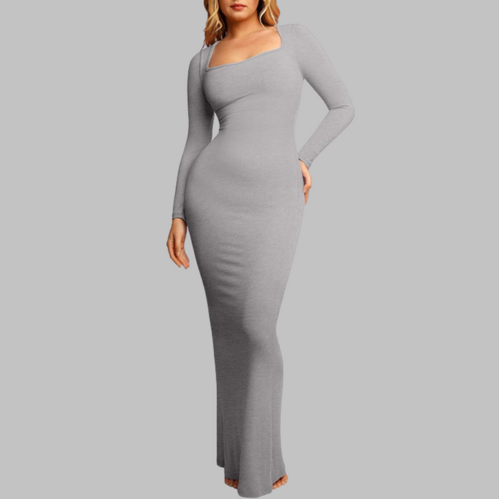 Cheryl – Casual Long Sleeve Built-In Shapewear Midi Dress