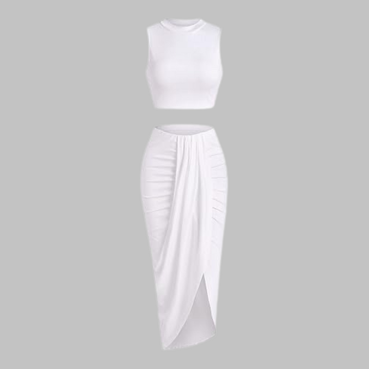 Manuela – Elegant Pleated Slit Long Skirt Set