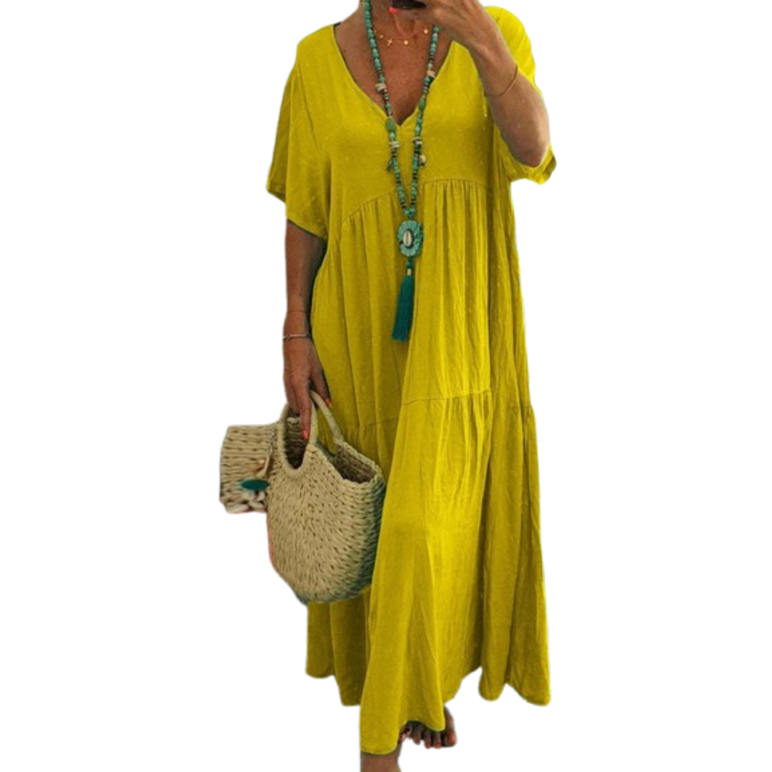 Deirdre – Comfy V-Neck Casual Ruffle Boho Dress