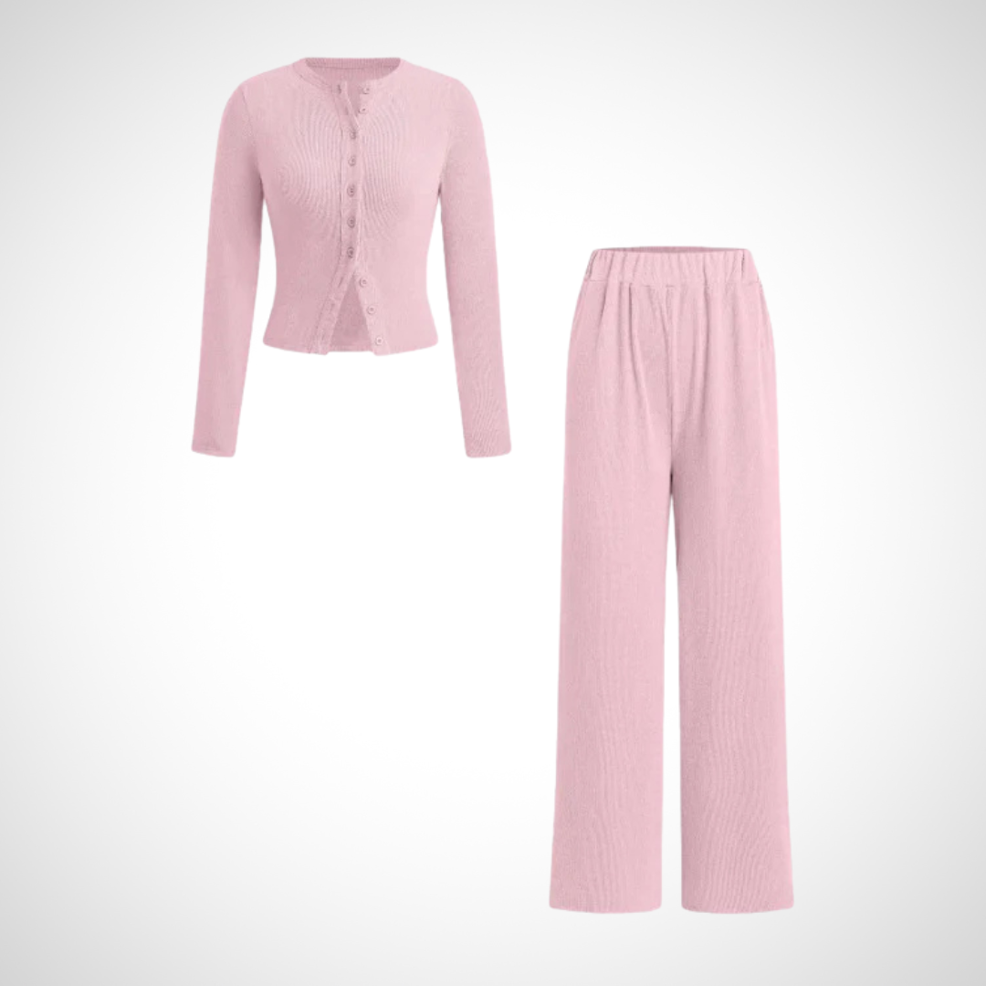 Sonia – Casual Round Neck Crop Top and Drawstring High Waist Pants Set