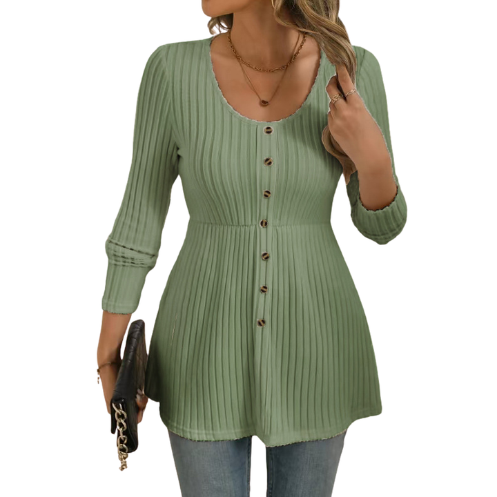 Betty – Elegant Shirred Waist Long Sleeve Dress