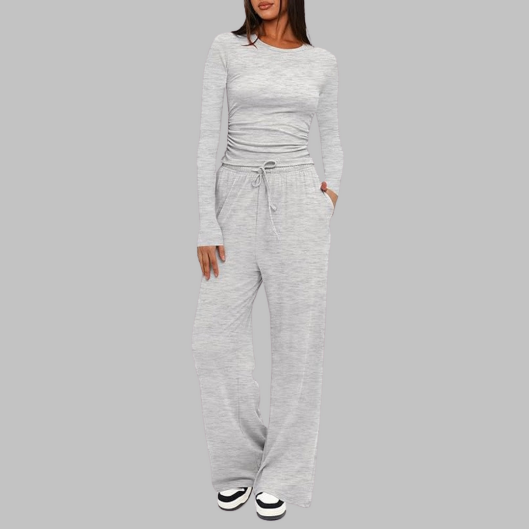 Nancy – Casual Long Sleeve Top and Wide Leg Pants Set