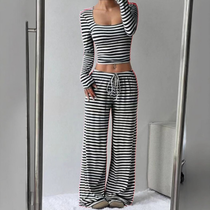 Stephanie – Ribbed Crop Top and Elastic Waist Pants Casual Set