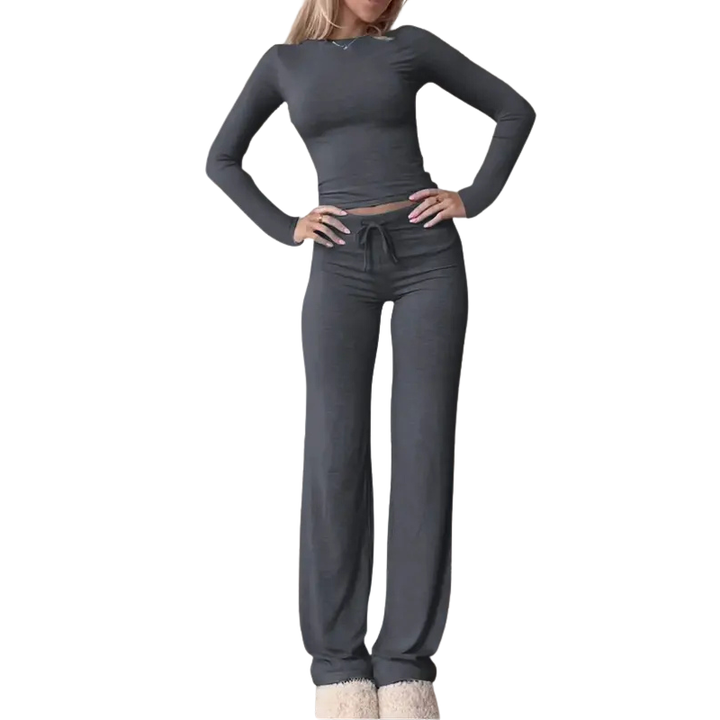 Cecily – Slim Fit Long Sleeve Crop Tee and Pants Matching Set
