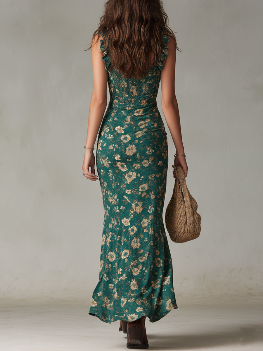 Marilyn – Boho Ruffled Sleeve High Slit Maxi Dress