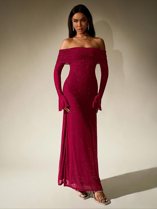 Deirdre – Off-Shoulder Ruched Sequin Bodycon Evening Gown