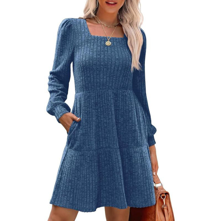 Eliza – Cosy Square Neck Long Sleeve Babydoll Sweater Dress